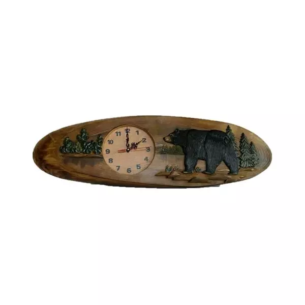 Black Bear Wood Carving 3D Wall Clock Cabin Rustic Decor 