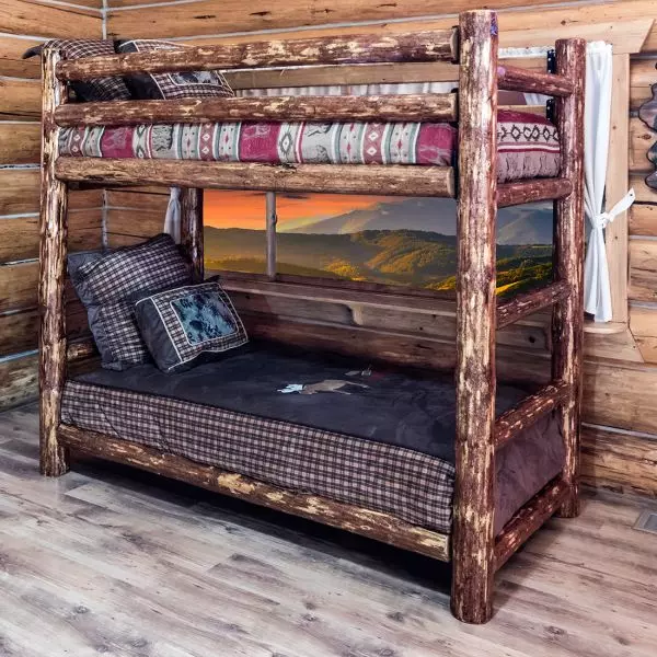 Glacier Country Twin Over Log Bunk Bed, Hickory Log Bunk Beds
