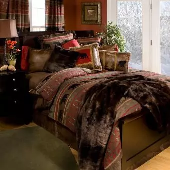 Cabin Lodge Rustic Winter Black Bear Moose Red Snowflake Pinecone TFQK Quilt Set 