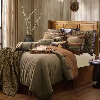 Lodge Collage Comforter Pillow Sham Set Bear Rustic Wood Log Cabin King 