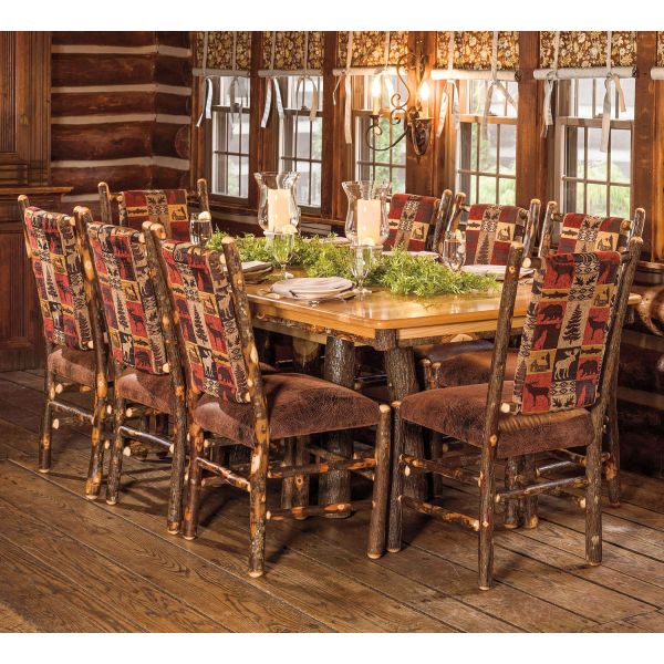 Saranac Hickory Log Trestle Table With, Log Cabin Dining Chairs