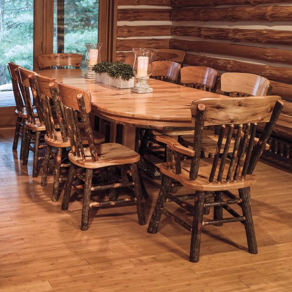 Saranac Hickory Log Rustic Dining Set, Log Cabin Dining Chairs