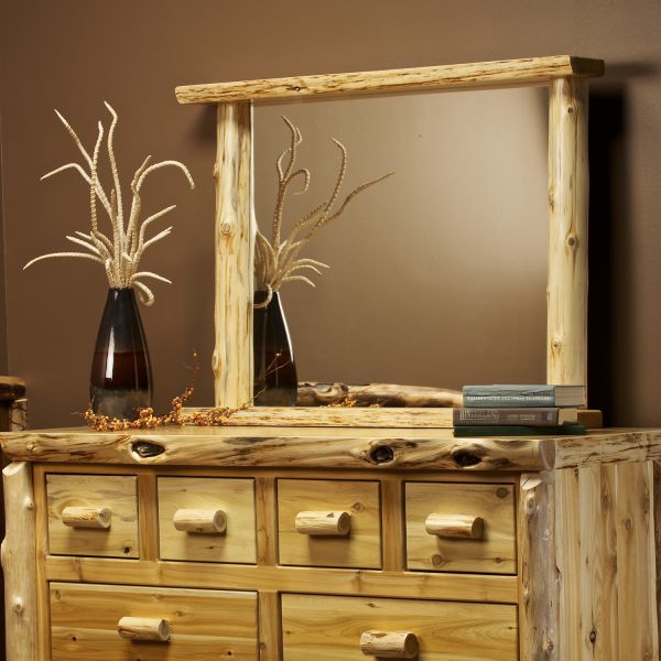 Rustic Cedar Log Dresser Mirror, Rustic Log Furniture Dresser
