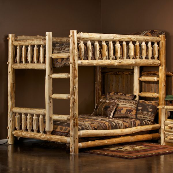 Rustic Queen Over Cedar Log Bunk Bed, Cedar Bunk Beds