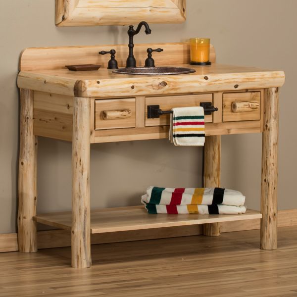 Rustic Cedar Open Bathroom Vanity