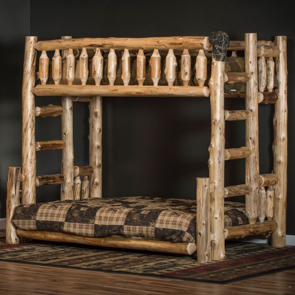 Rustic Twin Over Full Cedar Log Bunk Bed, Log Bunk Bed Set