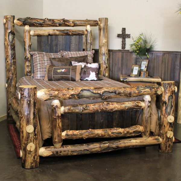 Rustic Aspen Log Reclaimed Barn Wood Bed, Rustic Outdoor Bedroom Furniture