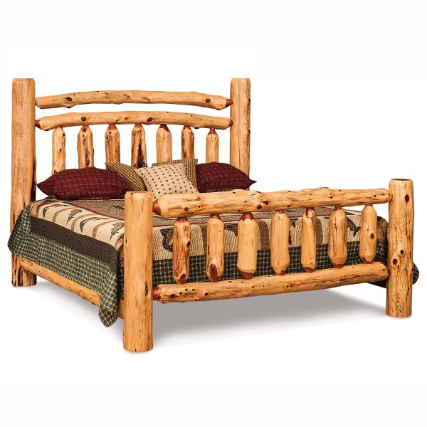 Rustic Red Cedar Double Rail Spindled, Log Bed Frame