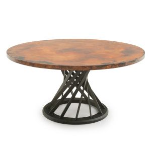 Hand-Hammered Copper Dining Table - Black Steel Table Base
