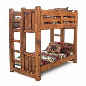 Sawmill Rough Sawn Timber Bunk Bed--Twin over Twin, Antique Barnwood finish